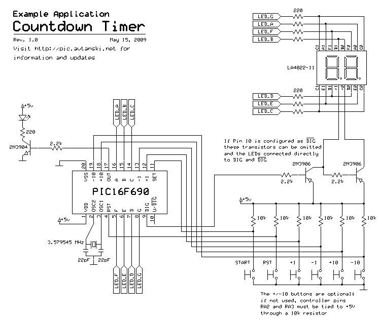 PIC Project Countdown Timer Pinout & Example